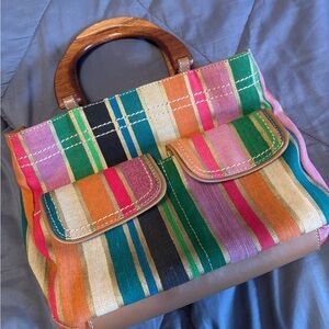 Relic Multicolor Striped Women's Bag with Wooden Handle
